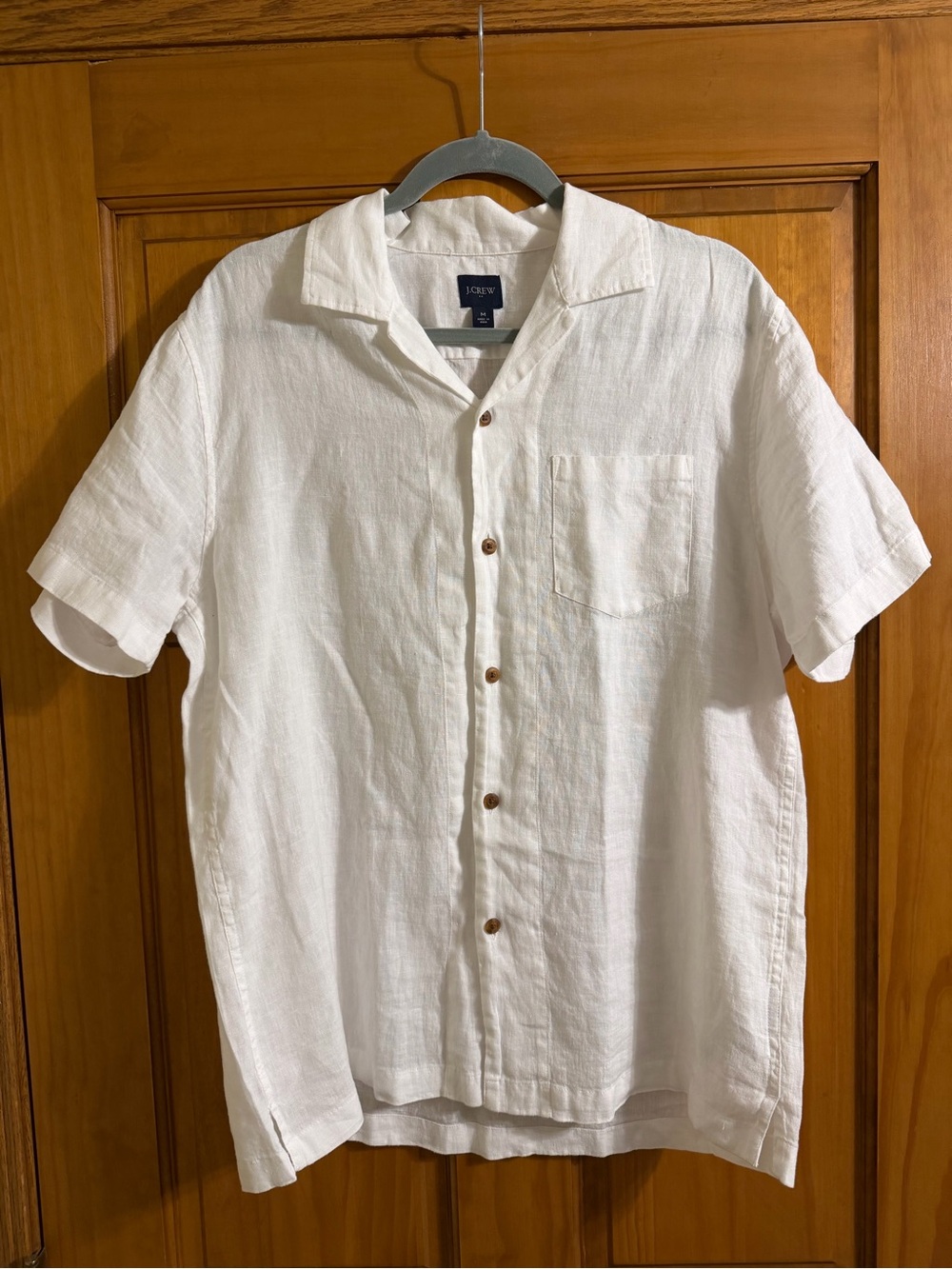 J. Crew Men's White Short-Sleeve Linen Button-Down Shirt